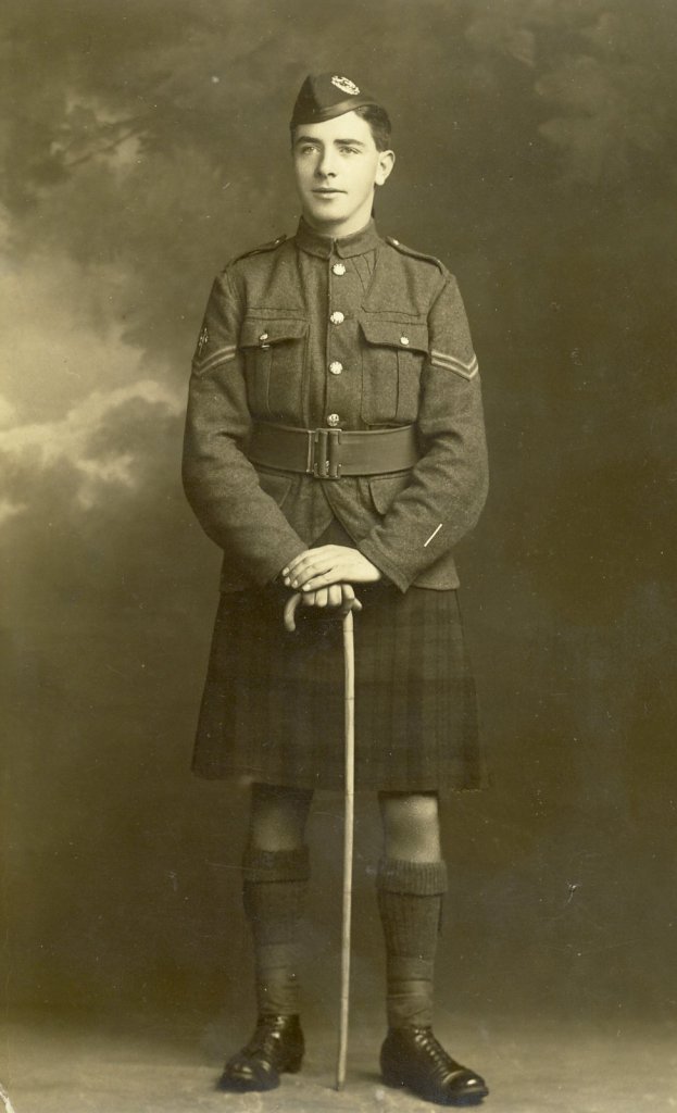 Corporal John Pender, 2nd Cameron Highlanders, 1919. Note wound stripe on left arm.