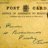 Scan of Hospital Reditection Post Card - John Pender, 4th August, 1917