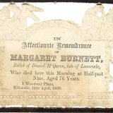 Margaret Burnett's Death Card, 12/4/1880