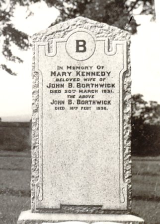 Gravestone of Mary Kennedy and John Burnett Borthwick, Abbey Cemetry, Elderslie, Scotland