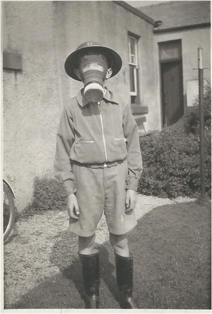Burnett Pender in Gasmask, ca. 1940